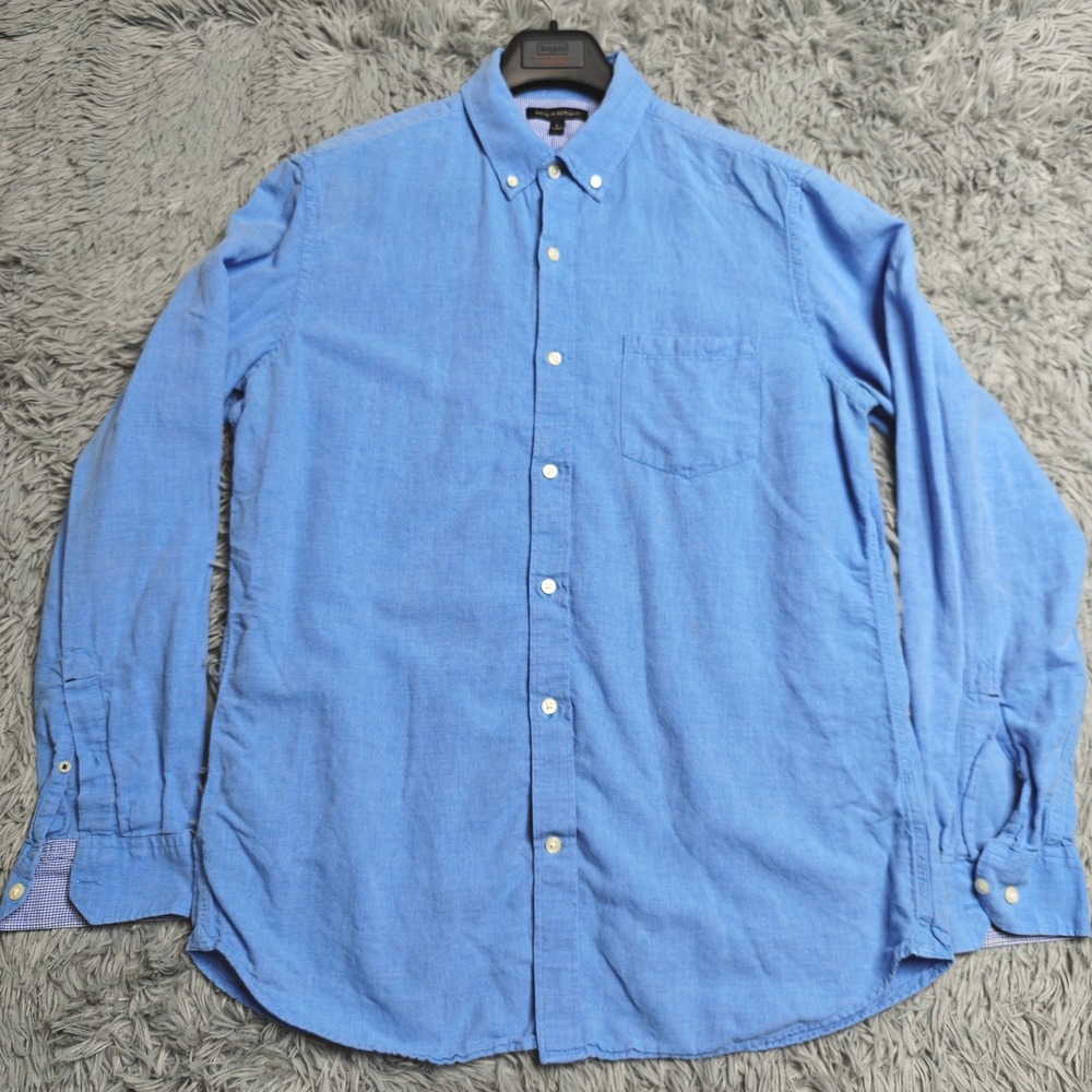 Banana Republic Shirt Mens Large L Blue Linen Cotton Button Down Long Sleeve